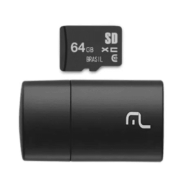 CARTAO DE MEMORIA CLASSE 10 64GB PRETO + LEITOR USB MULTILASER